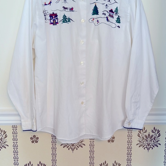 Vintage Signatures Northern Isles 14 White Winter Scene Button Down Shirt - Picture 3 of 9
